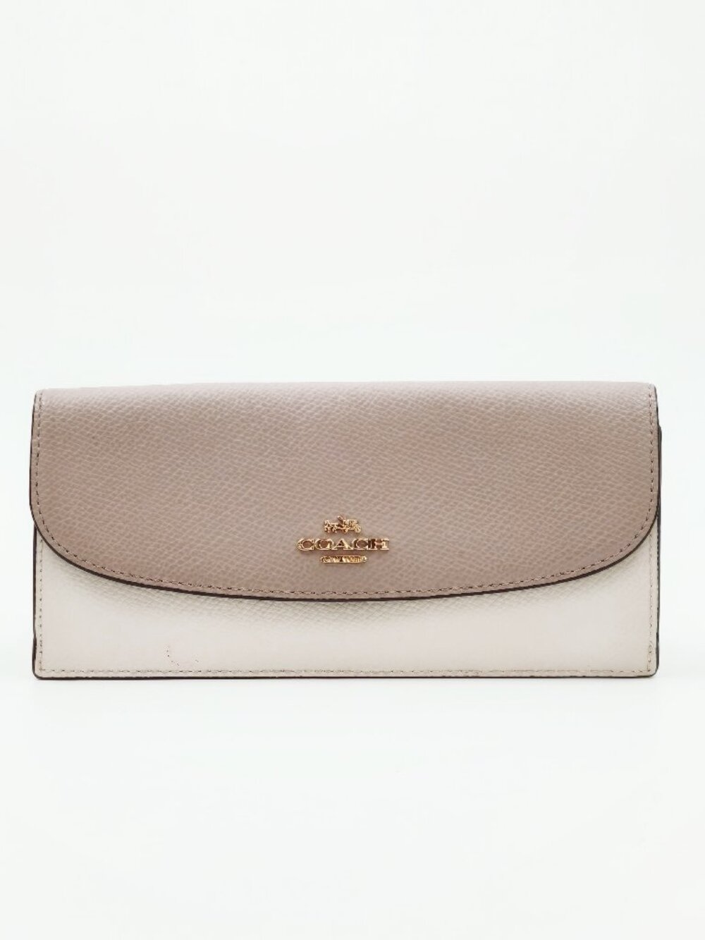 Coach Beige White Leather Slim Envelope Wallet Long Bifold Gold Logo